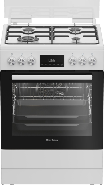תנור משולב כיריים גז Blomberg HGN8335W בלומברג ברוחב 60 ס"מ עם טורבו אקטיבי ונפח 72 ליטר - יבואן רשמי
