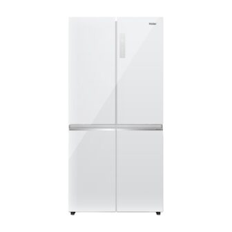 מקרר 4 דלתות Haier דגם HRF5800FWI בנפח 504 ליטר בגימור זכוכית לבנה